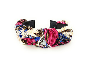 Pink Pleated Fabric Fashion Headband w/ Top Knot