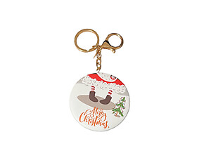 White Santa Claus Christmas Keychain w/ Cosmetic Mirror