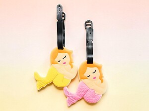 Yellow & Pink Tail Mermaid Set ~ Travel Suitcase ID Luggage Tag and Suitcase Label