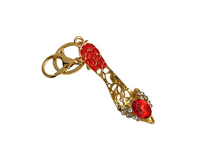 Red Crystal Stone Fashion High Heel Epoxy Goldtone Keychain