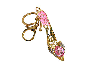 Light Pink Crystal Stone Fashion High Heel Epoxy Goldtone Keychain