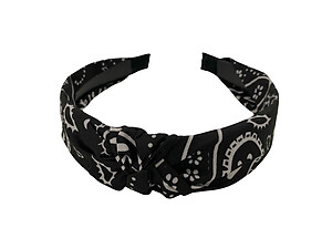 Black Bandana Print Fabric Fashion Headband w/ Top Knot