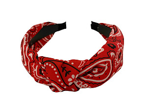 Red Bandana Print Fabric Fashion Headband w/ Top Knot