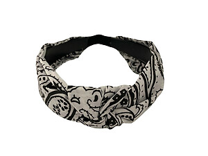 White Bandana Print Fabric Fashion Headband w/ Top Knot