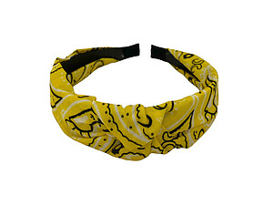 Yellow Bandana Print Fabric Fashion Headband w/ Top Knot