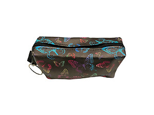 Black Butterfly Theme Zipper Print Cosmetic Bag w/ Key Ring