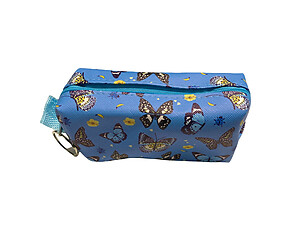 Dark Blue Butterfly Theme Zipper Print Cosmetic Bag w/ Key Ring