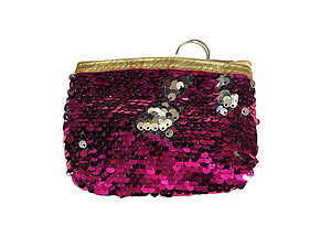 Pink Double Sided Sequin Zipper Coin Purse Wallet w/ Key Ring