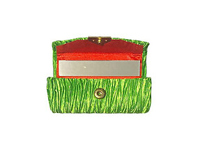 Apple Green Pleated Fabric Pattern Lipstick Case Holder w/ Mirror