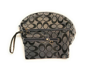 Gray Infinity Pattern Large Zipper Cosmetic Bag & Wrislet Purse Set