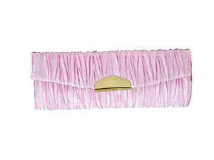 Light Pink Pleated Fabric Pattern Lipstick Case Holder w/ Mirror