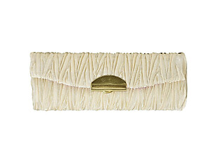 Tan Pleated Fabric Pattern Lipstick Case Holder w/ Mirror