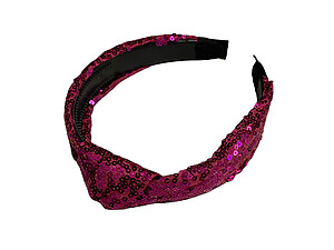 Dark Pink Sequin Fabric Fashion Headband w/ Top Knot
