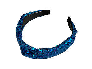 Blue Sequin Fabric Fashion Headband w/ Top Knot