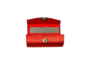 Solid Light Red Satin Lipstick Case Holder w/ Mirror