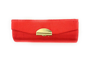 Solid Light Red Satin Lipstick Case Holder w/ Mirror