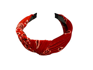 Red Bandana Print Soft Velveteen Fabric Fashion Headband w/ Top Knot