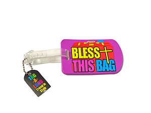 Purple Bless This Bag ~ Inspirational Travel Suitcase Label ID Luggage Tag
