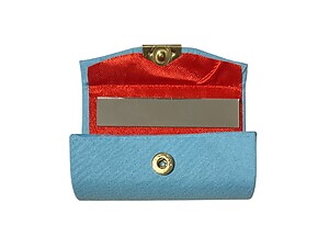 Blue Satin Solid Color Lipstick Case w/ Mirror