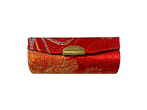 Dark Orange Chinese Silk Print Lipstick Case w/ Mirror