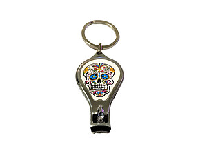 Metal Sugar Skull Themed Combination Keychain / Nail Clipper / Bottle Opener
