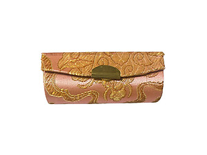 Dark Pink Chinese Silk Print Lipstick Case w/ Mirror