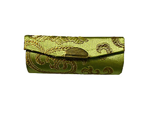 Apple Green Chinese Silk Print Lipstick Case w/ Mirror