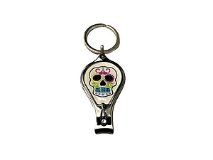 Metal Sugar Skull Themed Combination Keychain / Nail Clipper / Bottle Opener