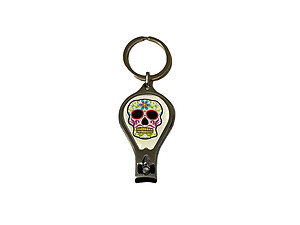 Metal Sugar Skull Themed Combination Keychain / Nail Clipper / Bottle Opener