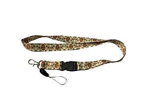 Beige Sugar Skull Print Lanyard w/ ID Badge Holder