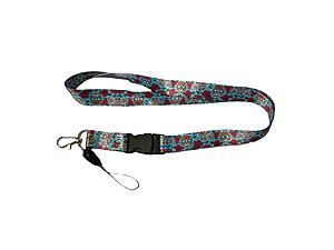 Turquoise Sugar Skull Print Lanyard w/ ID Badge Holder