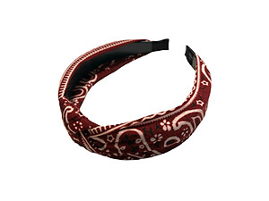 Dark Red Soft Fabric Bandana Print Fashion Headband w/ Top Knot