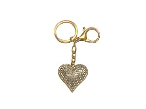 Clear & Goldtone Crystal Stone Heart Shaped Pendant Keychain Handbag Charm