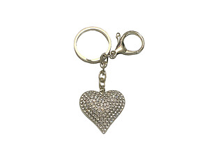 Clear & Silvertone Crystal Stone Heart Shaped Pendant Keychain Handbag Charm