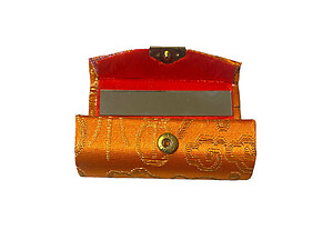 Orange Chinese Silk Print Lipstick Case w/ Mirror