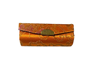 Orange Chinese Silk Print Lipstick Case w/ Mirror