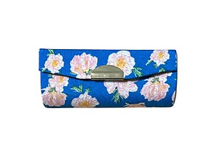 Dark Blue Floral Fabric Lipstick Case Holder w/ Mirror