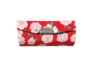 Red Floral Fabric Lipstick Case Holder w/ Mirror