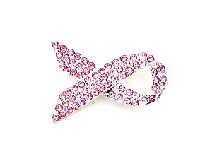 Silvertone Frame Crystal Stone Pink Ribbon Brooch