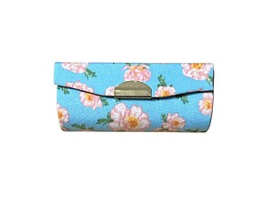 Light Blue Floral Fabric Lipstick Case Holder w/ Mirror