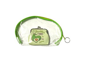 Green Trim Large Zipper Cosmetic Bag & Coin Purse Set