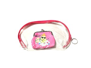 Pink Trim Large Zipper Cosmetic Bag & Coin Purse Set