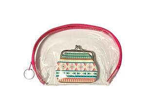 Pink Trim Large Zipper Cosmetic Bag & Coin Purse Set
