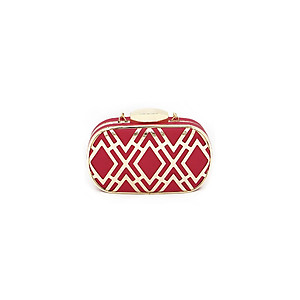 Red & Gold Metal Fretwork Cut Overlay Two Tone Clutch Bag