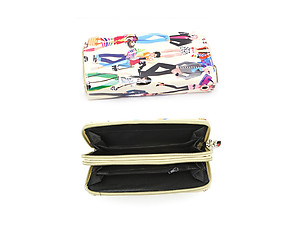 Colorful Fashionista Illustrated Two Zipper Wallet with Wristlet Strap