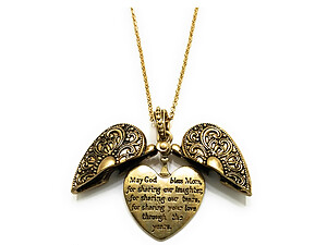 Engraved Message Heart Shape Metal Open Locket Pendant Long Necklace
