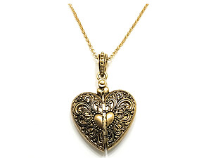 Engraved Message Heart Shape Metal Open Locket Pendant Long Necklace