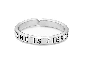 Silvertone SHE IS FIERCE Engraved Inspirational Message Adjustable Ring