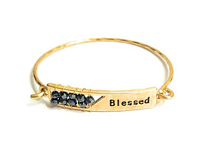 Blessed Engraved Wire Wrapped Metal Faceted Bead Wire Hook Clasp Bangle Bracelet