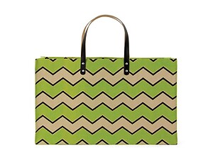 Green Chevron Jute Shopper Beach Tote Bag